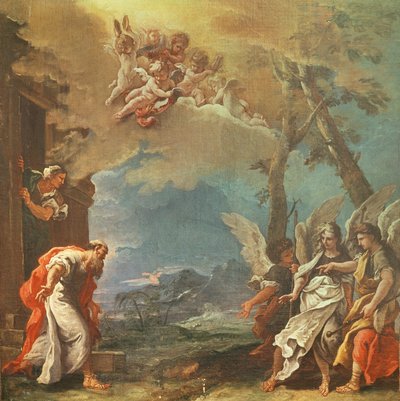 Abraham verwelkomt de Engelen, c.1695 door Sebastiano Ricci